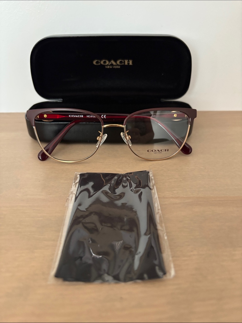 Coach Women’s Burgundy and Gold Semi-Rim Look Eyeglass frame Cateye